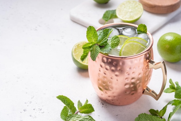 Moscow mule cocktail with lime and mint