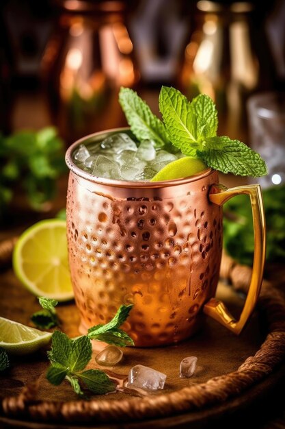 Moscow mule photo for the restaurant menu with mint and herbs AI Generated