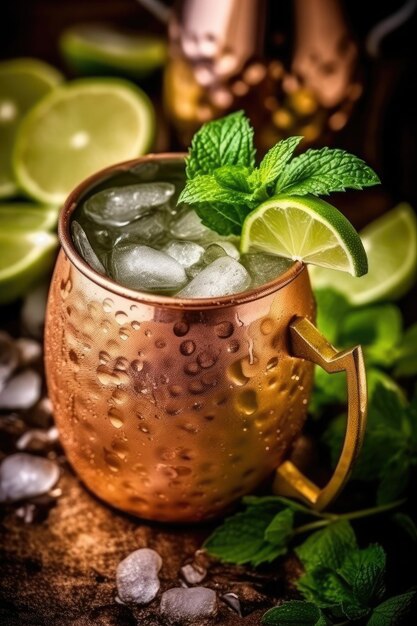 Moscow mule photo for the restaurant menu with mint and herbs AI Generated