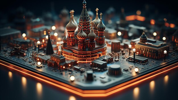 Moscow Red Square on an Integrated Circuit Microchip