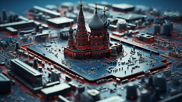 Moscow Red Square on an Integrated Circuit Microchip