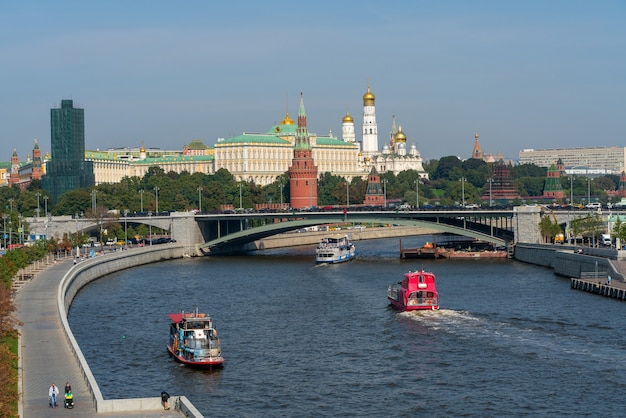 Moscow, Russia. August 31. 2021. Boats are sailing along the Moskva River.