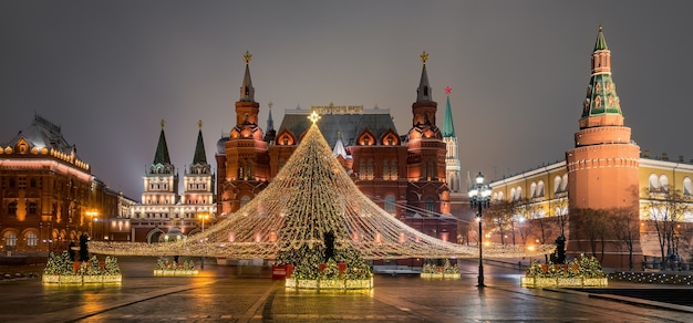 Moscow RUSSIA Christmas tree in front of the Historical Museum Moscow Russia