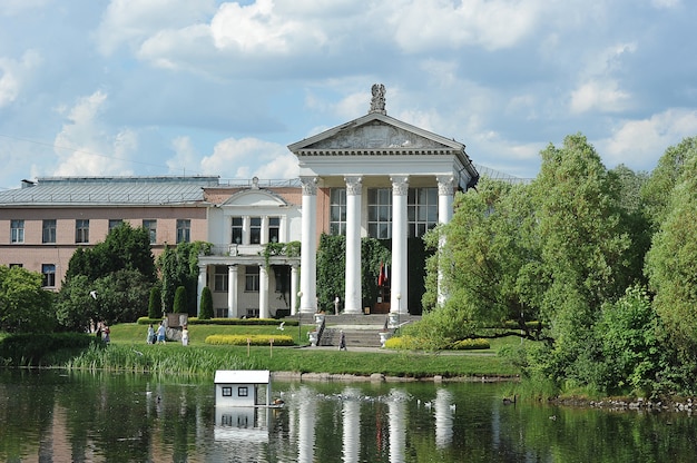 MOSCOW, RUSSIA - June 14, 2021: old manor house in the park of the main botanical garden in Moscow