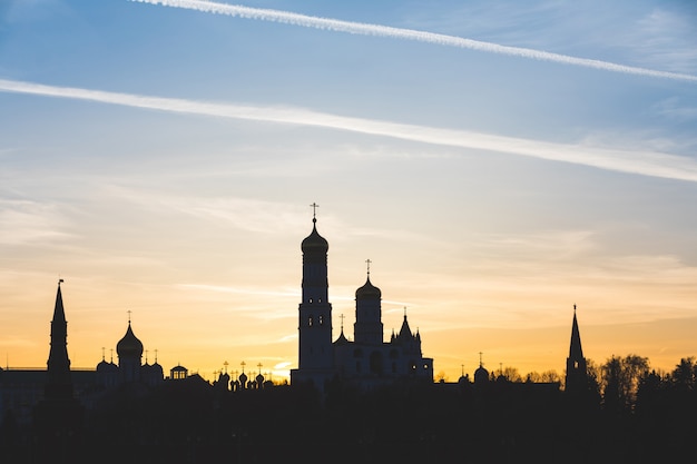 Moscow , Russia, Kremlin silhouette view at sunset