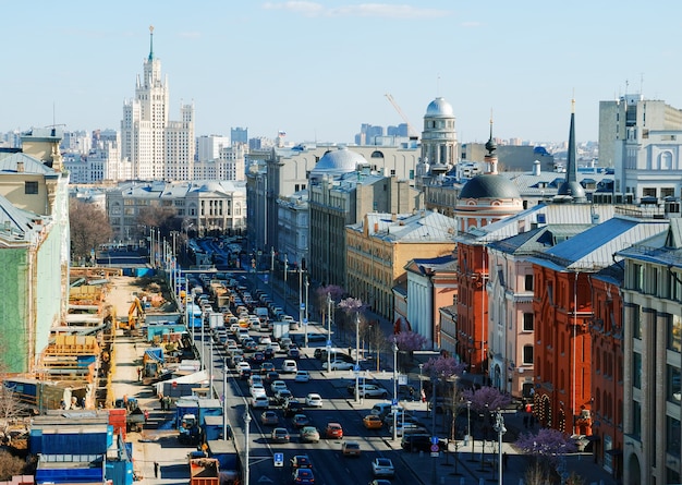 ルビャンカ広場の交通渋滞の背景hdからのモスクワの眺め