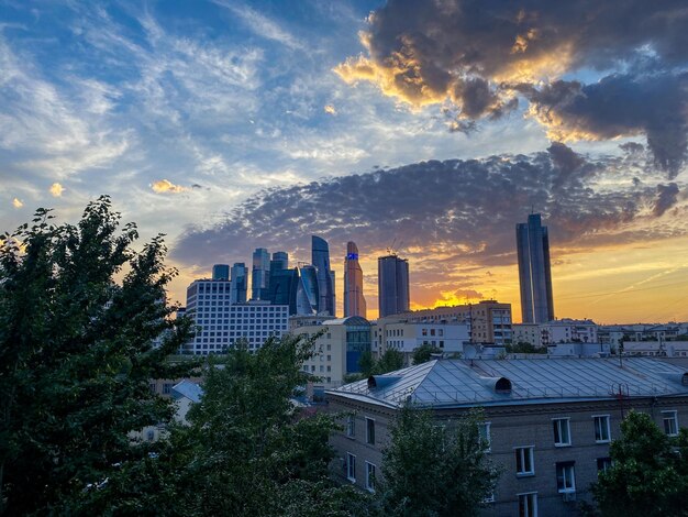 MoscowCity district glazen wolkenkrabbers zakencentrum van Moskou zomeravond Rusland