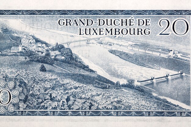 Moselle river with dam from Luxembourgish Francs