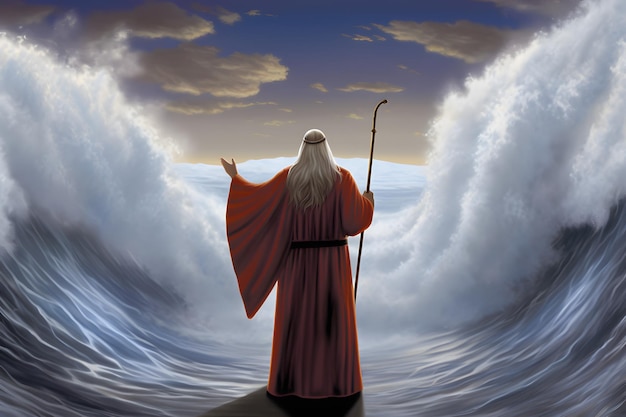 Photo moses dividing the red sea in exodus