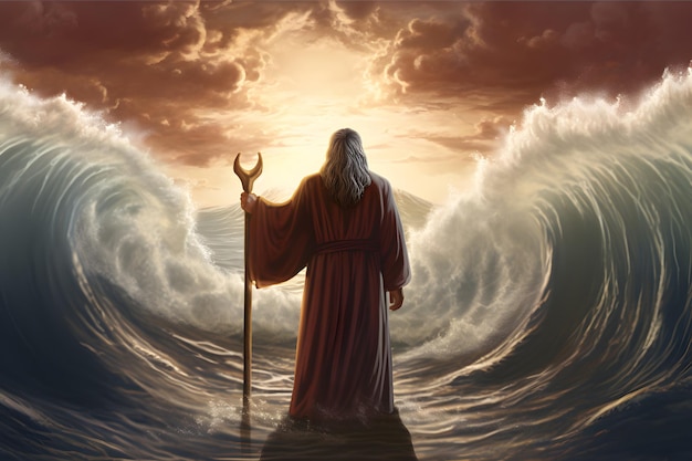 Moses dividing the red sea in exodus