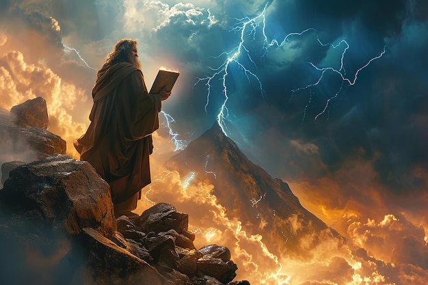 Photo moses on mount sinai receiving the ten commandments