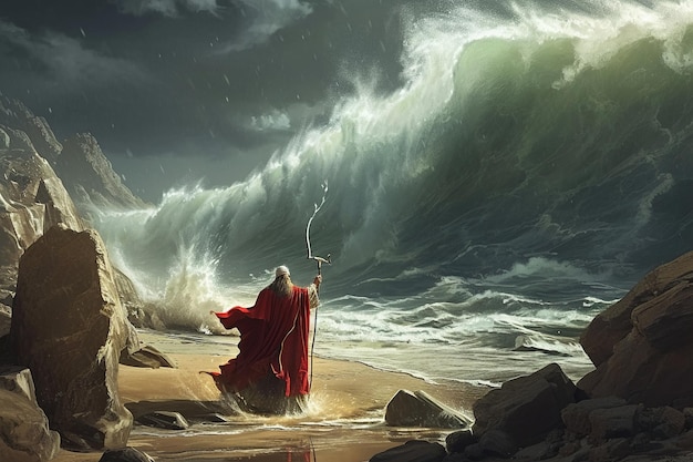 Photo moses parting the red sea concept art