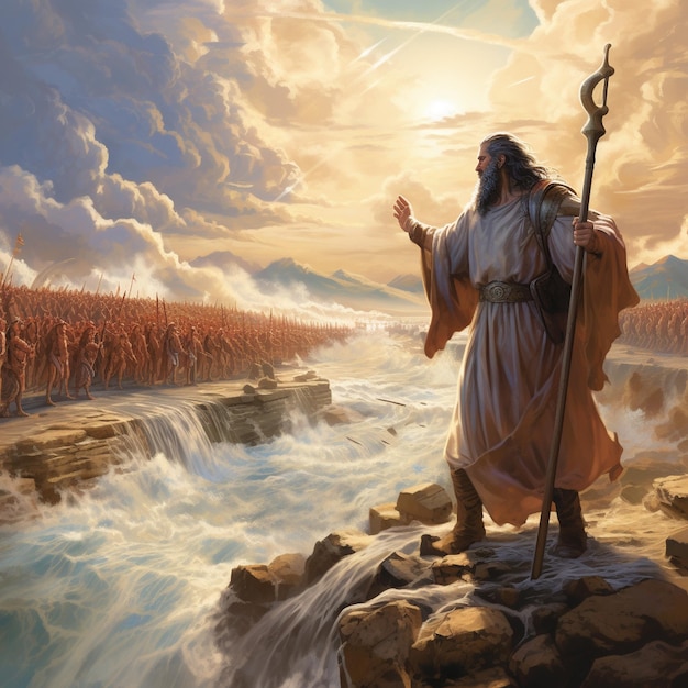 Moses parting the waters crossing the Red sea