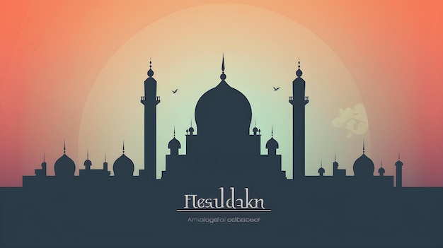 Moskee en maan in papierkunststijl Ramadan en eid adha seizoen