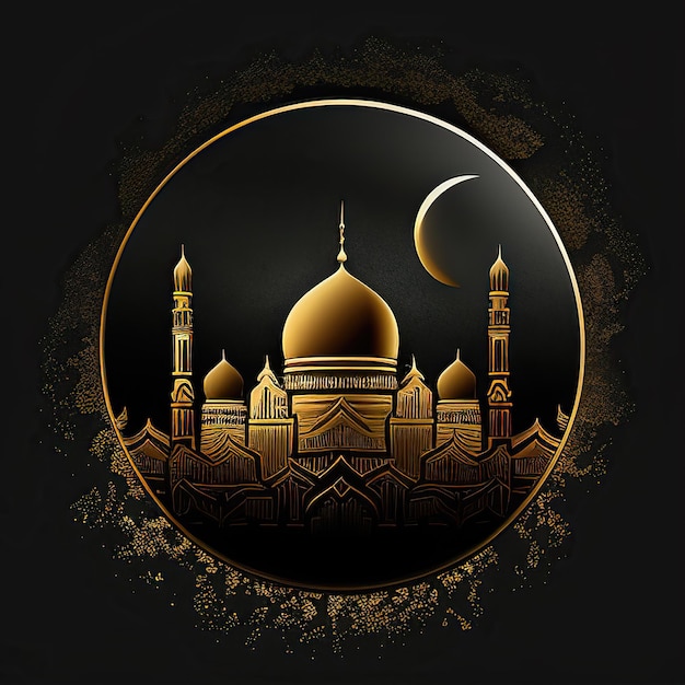 moskee in gouden zwarte achtergrond cirkel