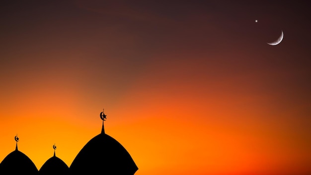 Foto moskee koepel scescent maan ster hemel nacht israa mekka mohammed