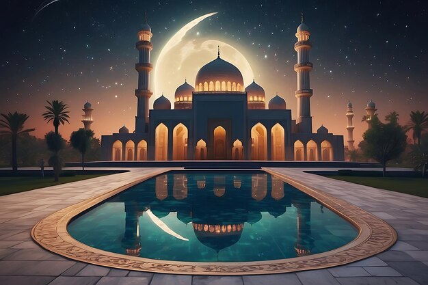 Moskee's nachts met volle maan