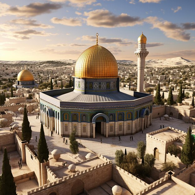 Foto moskee van al-aqsa dome of the rock in de oude stad jeruzalem al quds 3d rendering