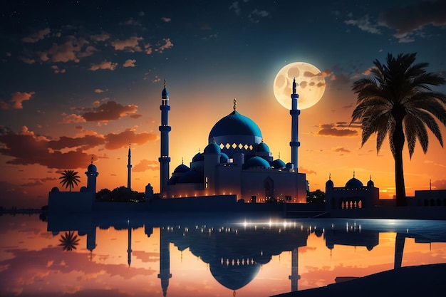 Moskee zonsondergang hemel maan heilige nacht islamitische nacht