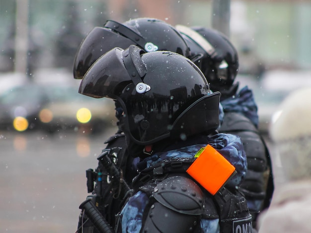 Moskou Rusland 31 januari 2021 Politieagenten met helmen bij de protesten