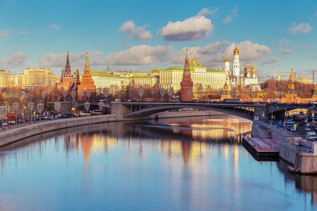 Moskva river and Kremlin view from the bridge