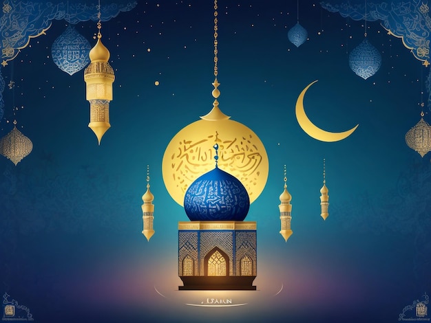 Moslim Holiday Greeting Card Template met Dark Night Arabian Cityscape Mosque Creatief Ontwerp Vectorformaat