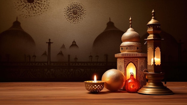 Moslim Islamitisch Nieuwjaar religieus evenement Grafische illustratie Badende moskeeën AI gegenereerd