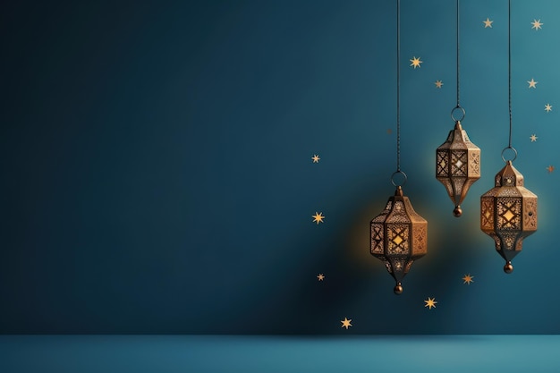 Moslim lantaarn met donkere nacht achtergrond Ramadan viering Eid viering Generatieve AI