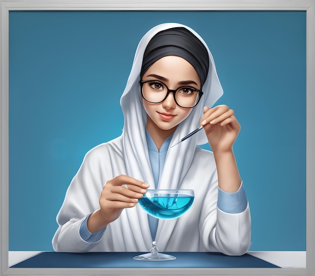 Moslim student in het laboratorium