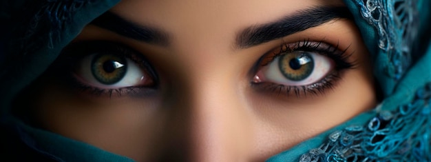 Moslim vrouw mooie ogen Generatieve AI Gelukkige