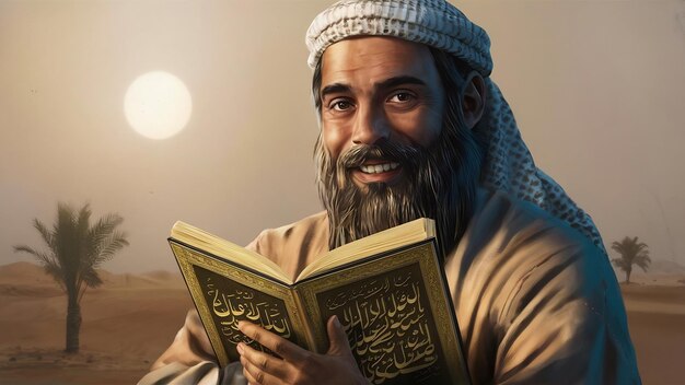 Foto moslimman met de koran in zijn hand