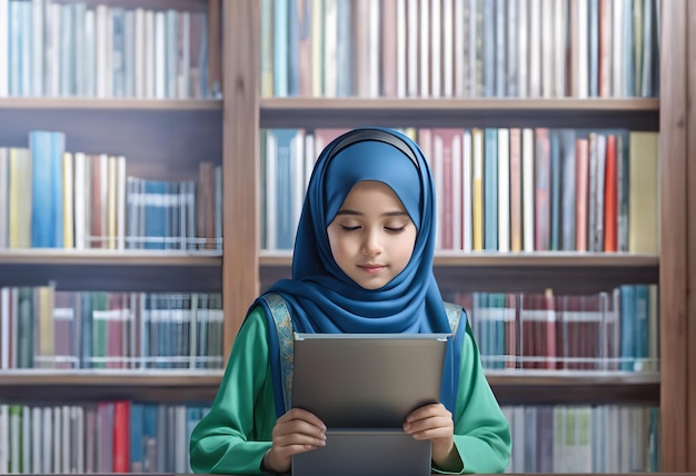 Moslimmeisje in de bibliotheek