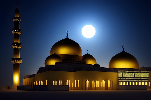 Moslimmoskee nacht Foto van architectuurontwerp ramadan kareem Eid Generative AI