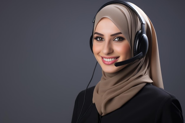Moslimvrouw als geïsoleerde klantenservice van het callcenter