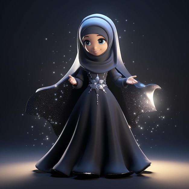 Moslimvrouw in zwarte prinsesjurk