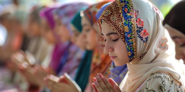 Moslimvrouwen die bidden op Eid al-Fitr