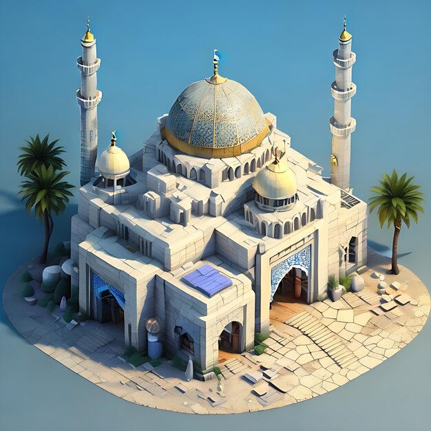 mosque 3d vray render isometric generative ai