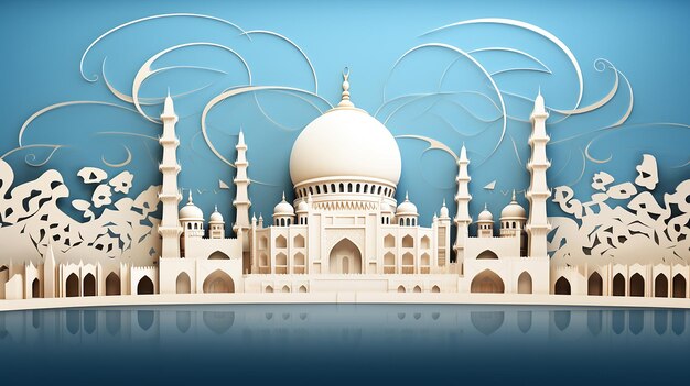 Mosque in abu dhabi in paper cut style