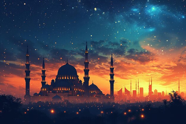 Mosque on the background of the night sky with stars