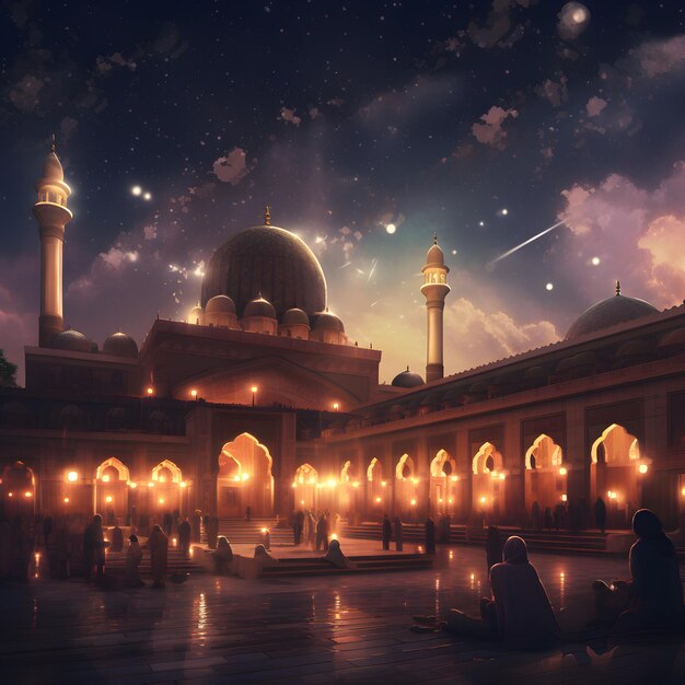 Mosque on a beautiful moonlit night