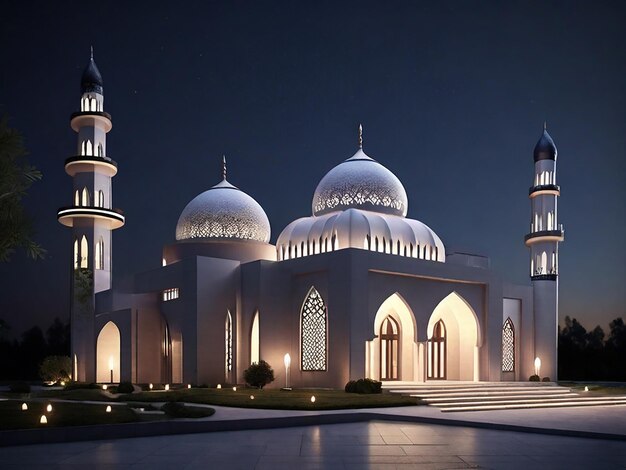 Mosque building architecture at night