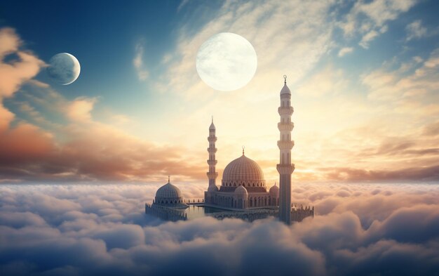 mosque above the cloud islamic new year greeting