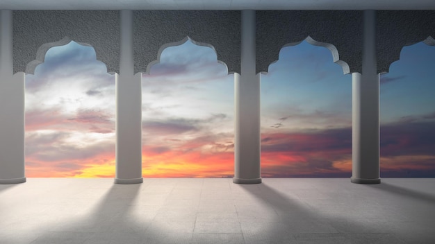Дверная арка мечети с видом на пейзаж