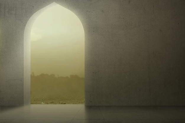 Mosque door with a dramatic sky background