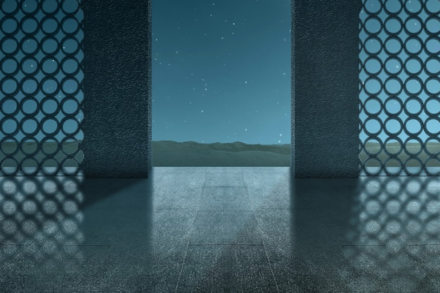 Mosque door with the night scene background