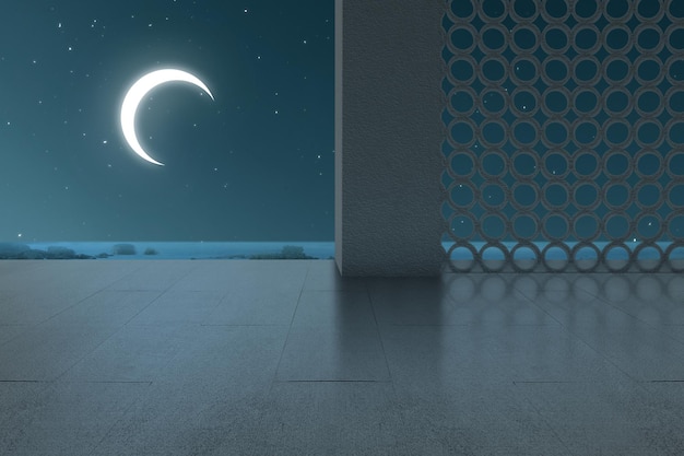 Mosque door with the night scene background