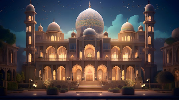 A mosque in the evening Ramadan concept