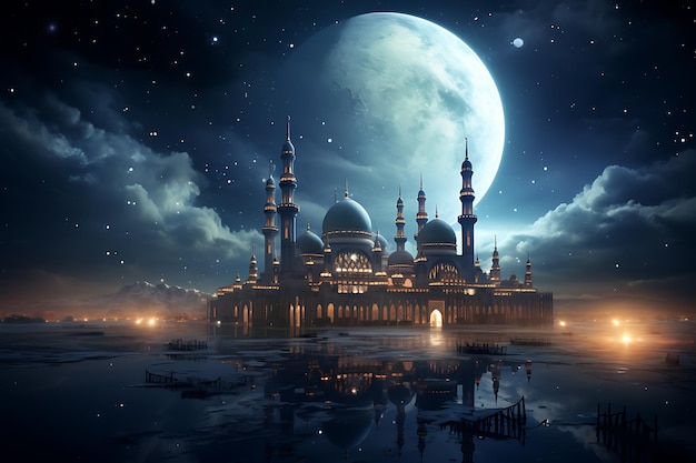 Mosque glow in the Midnight Sky moonlight