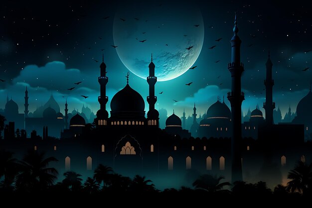 Mosque glow in the Midnight Sky moonlight