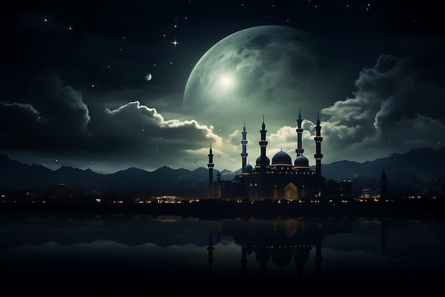 Mosque glow in the Midnight Sky moonlight